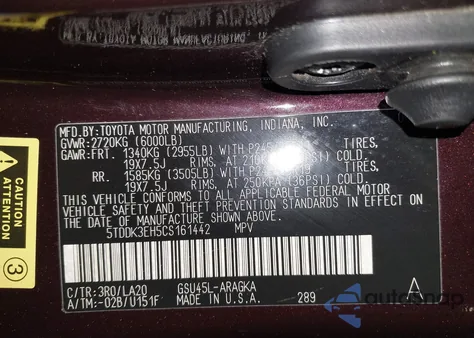 2012 Toyota Highlander Limited V6 z USA, uszkodzony, nr VIN 5TDDK3EH5CS161442